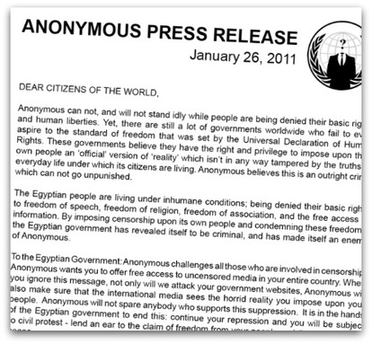 Anonymous: Operation Egypt - Press Release