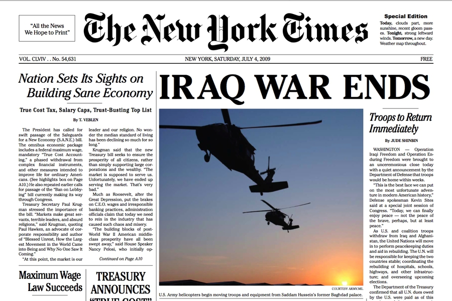 NY Times Special Edition, Nov. 12, 2008: Iraq War Ends!