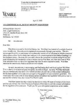 Cease and Desist Order from Wall-Mart Stores inc.